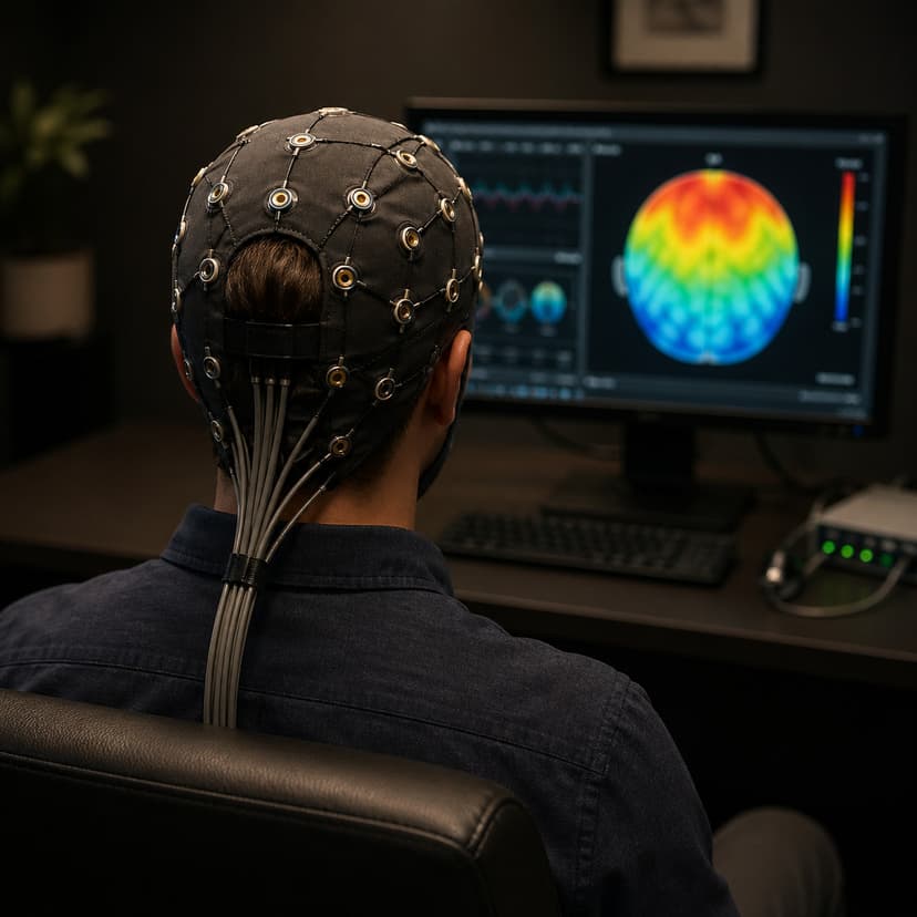 Neurofeedback training equipment and session in progress